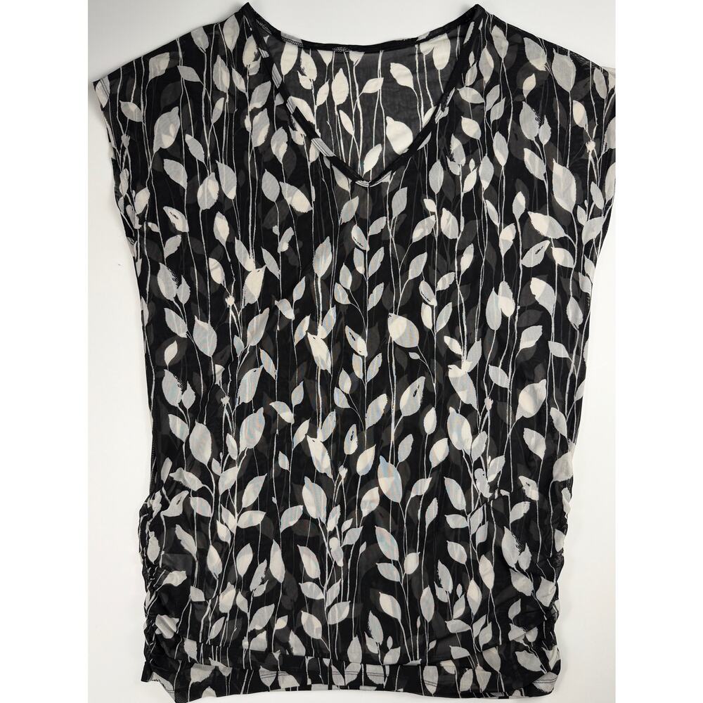 Ann Cole Black Sheer White Floral Swim Cover Up Womens Large Beach Pool Coverup